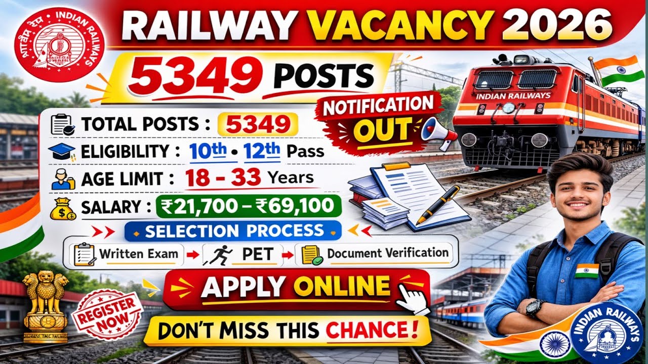 Railway Vacancy 2026 | 5349 Post Notification | RRB New Bharti 2026 | Full Details, Eligibility 🤓