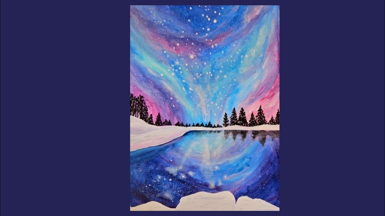 Calming acrylic winter landscape painting