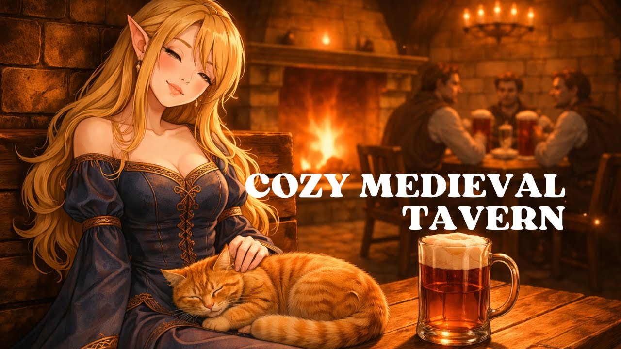 Relaxing Medieval Fantasy Tavern 🔥 Cozy Bard Music for Sleep | D&D & Witcher Tavern Ambience