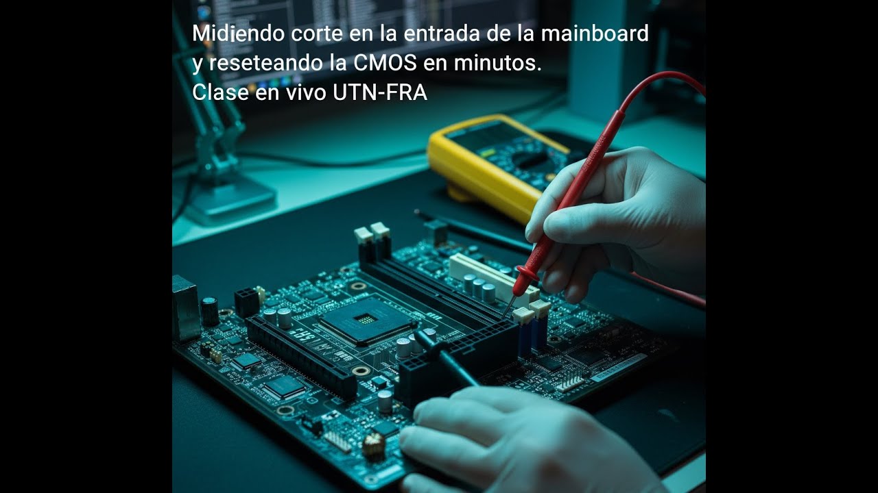 Midiendo corte en la entrada de la mainboard y reseteando la CMOS en minutos. Clase en vivo UTN-FRA