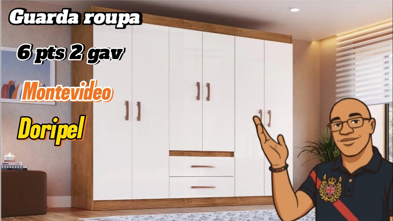 Montagem Guarda Roupa Solteiro 6 Portas 2 Gavetas Montevideu Doripel - Bege