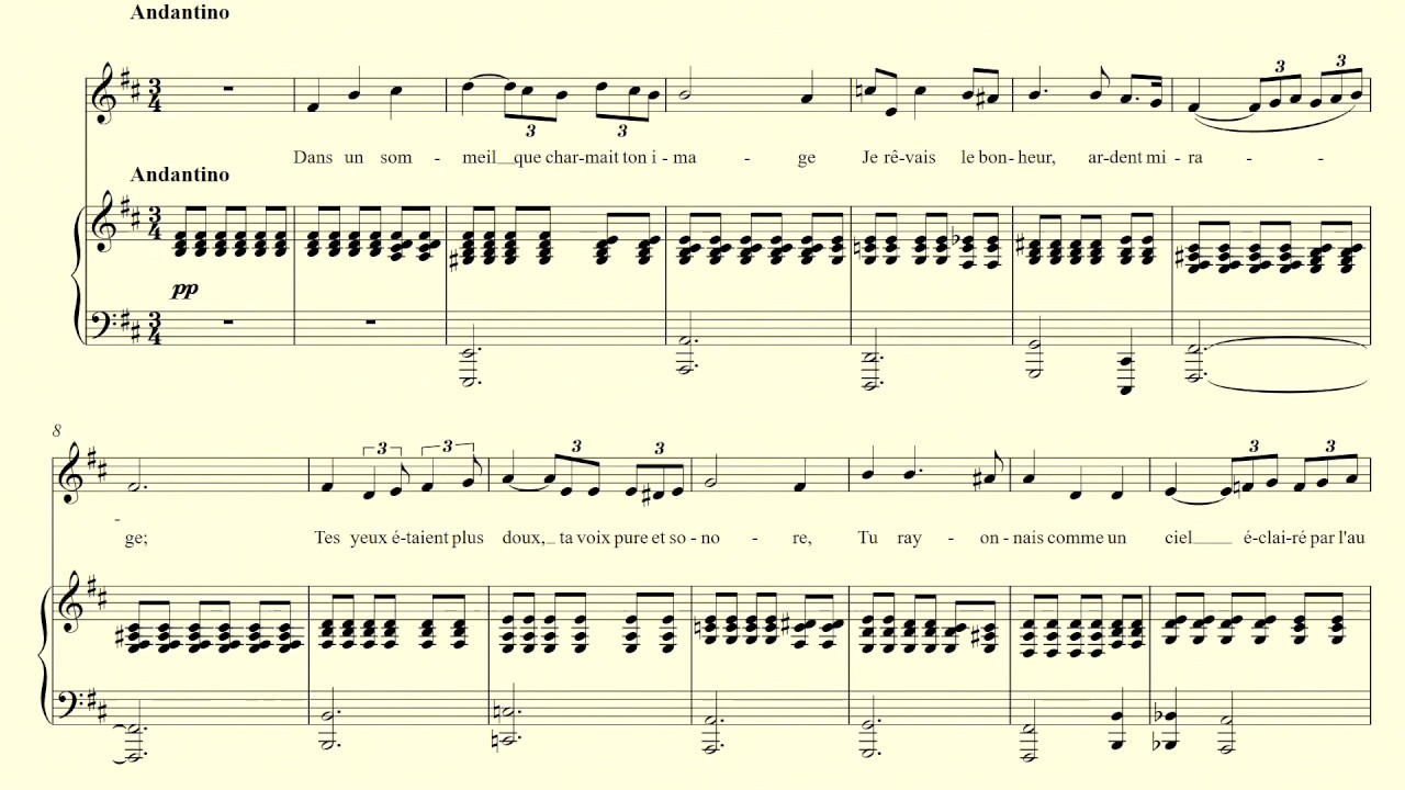 Après un rêve - Fauré – accompaniment and vocal line in B minor