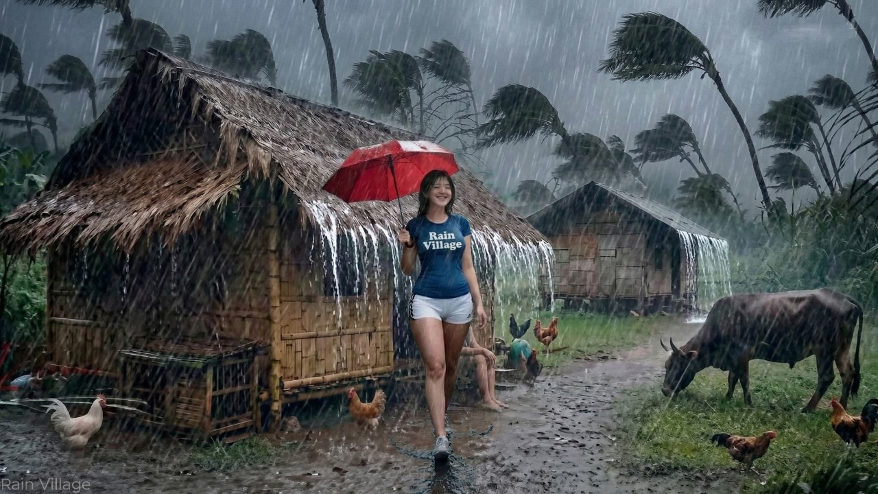 Heavy Rain Walk in Indonesian Village 🌧️ Relaxing Rain Sounds