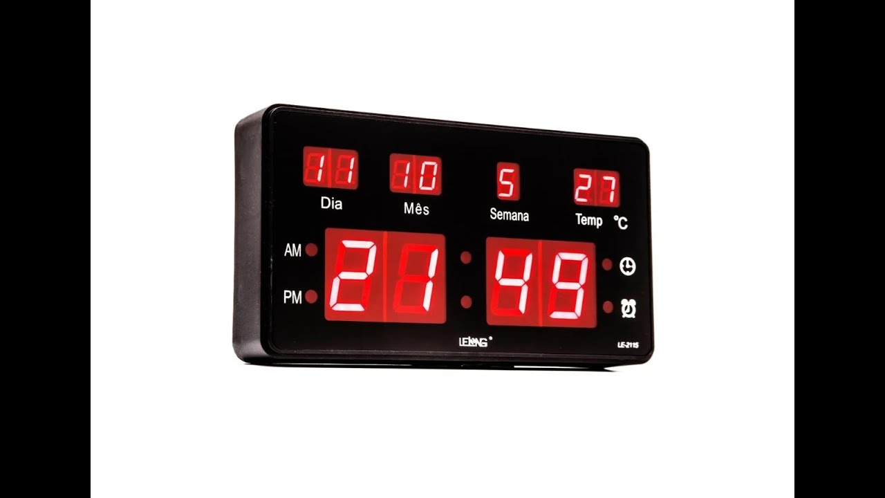 Relogio Digital Mesa Parede Hora Data Alarme Led  Temperatura Bivolt 20x11cm