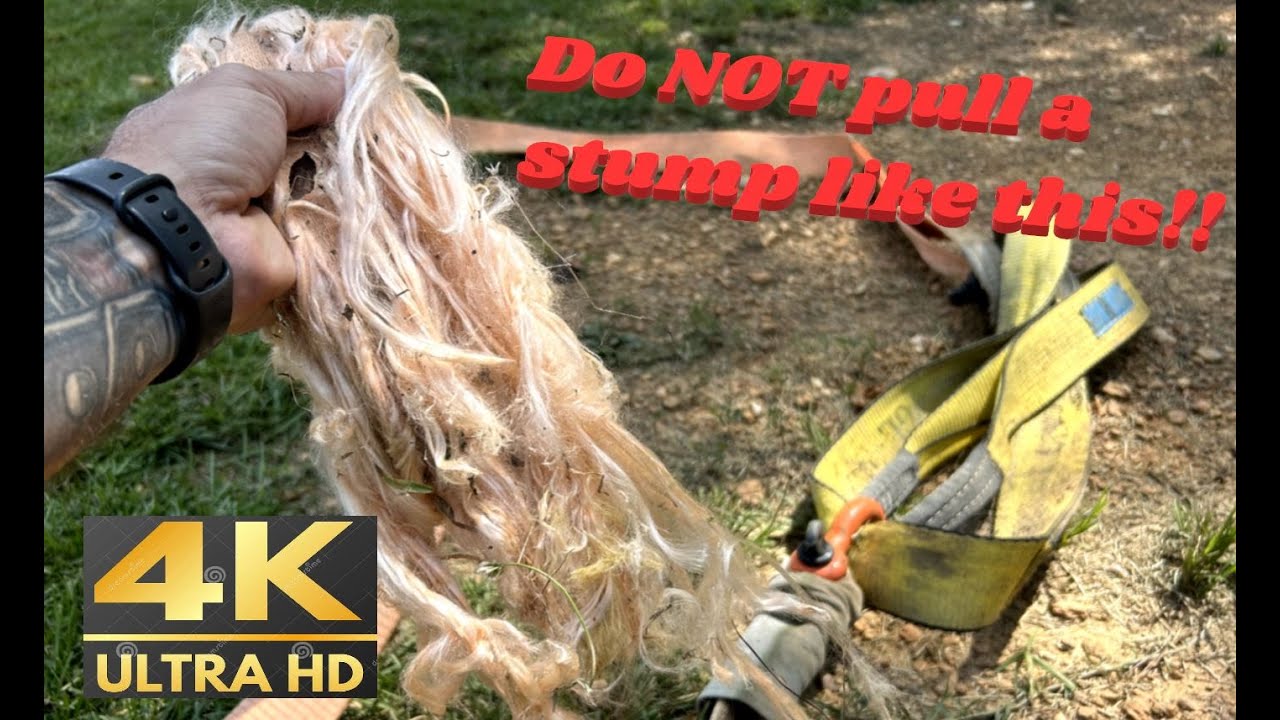 #13 Stump Pulling FAIL with snatch block and tackle pulleys and 15:1 Mechanical Advantage