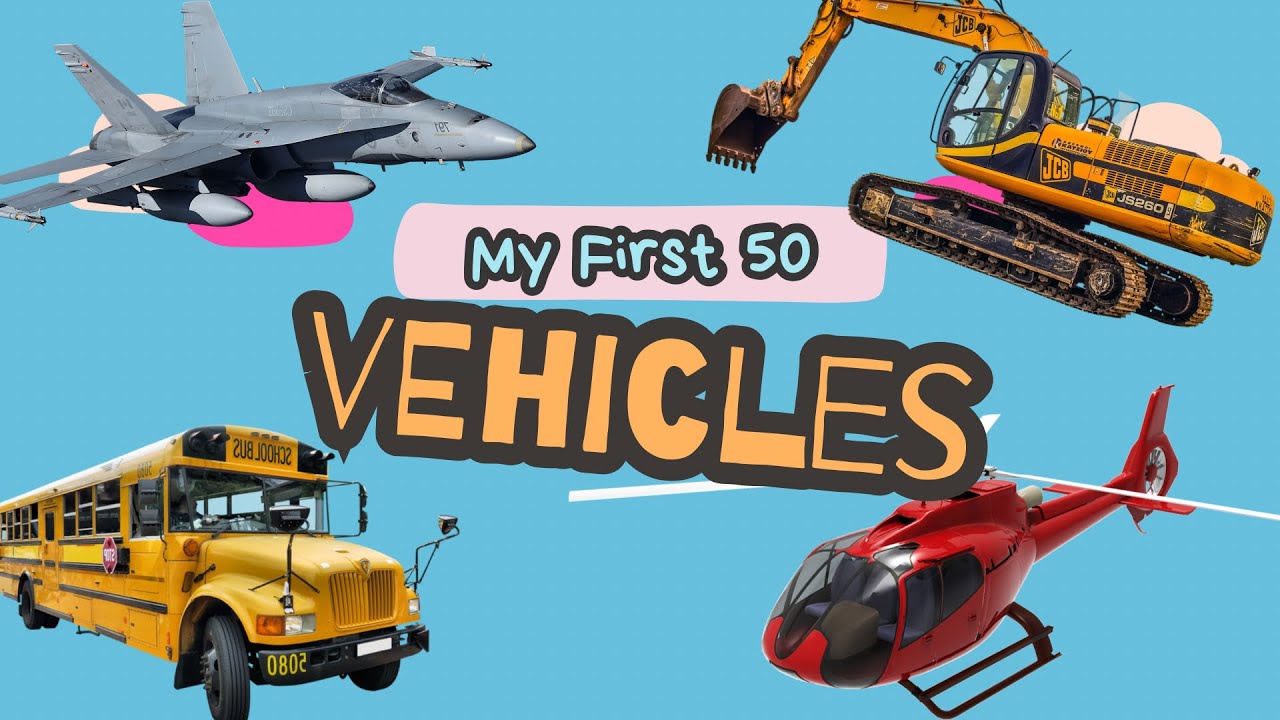 Learn To Talk - 50 Types Of Vehicles For Kids | Video Flashcards For Toddlers, Preschoolers