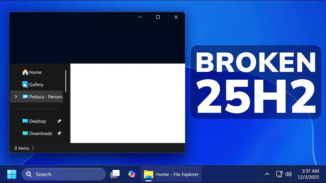 Новое обновление Windows 11 25H2 приводит к поломке проводника и экрана блокировки (KB5070311)