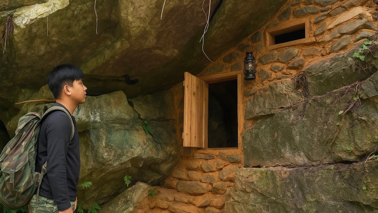 I built myself a shelter of rocks, wood and mud under a large rock