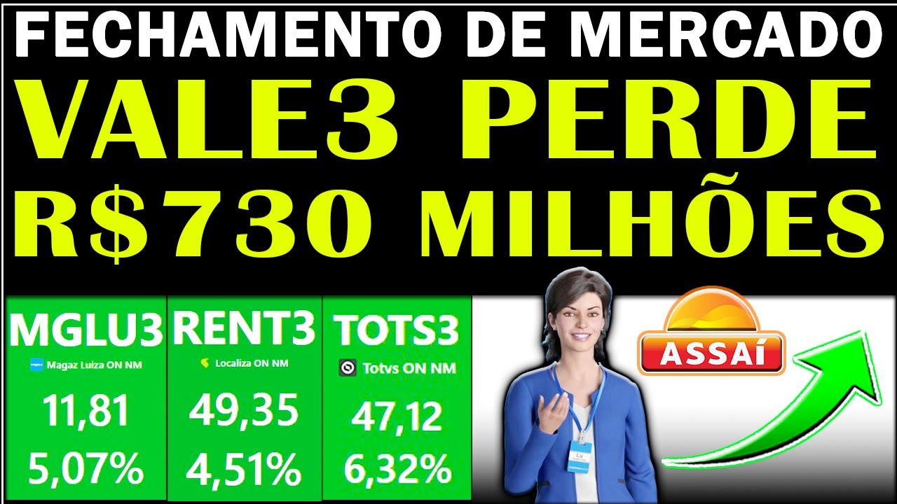 FECHAMENTO DE MERCADO VALE PERDE R$ 730 MILH&Otilde;ES A&Ccedil;&Otilde;ES DECOLAM #VALE3 #MGLU3 #ASAI3