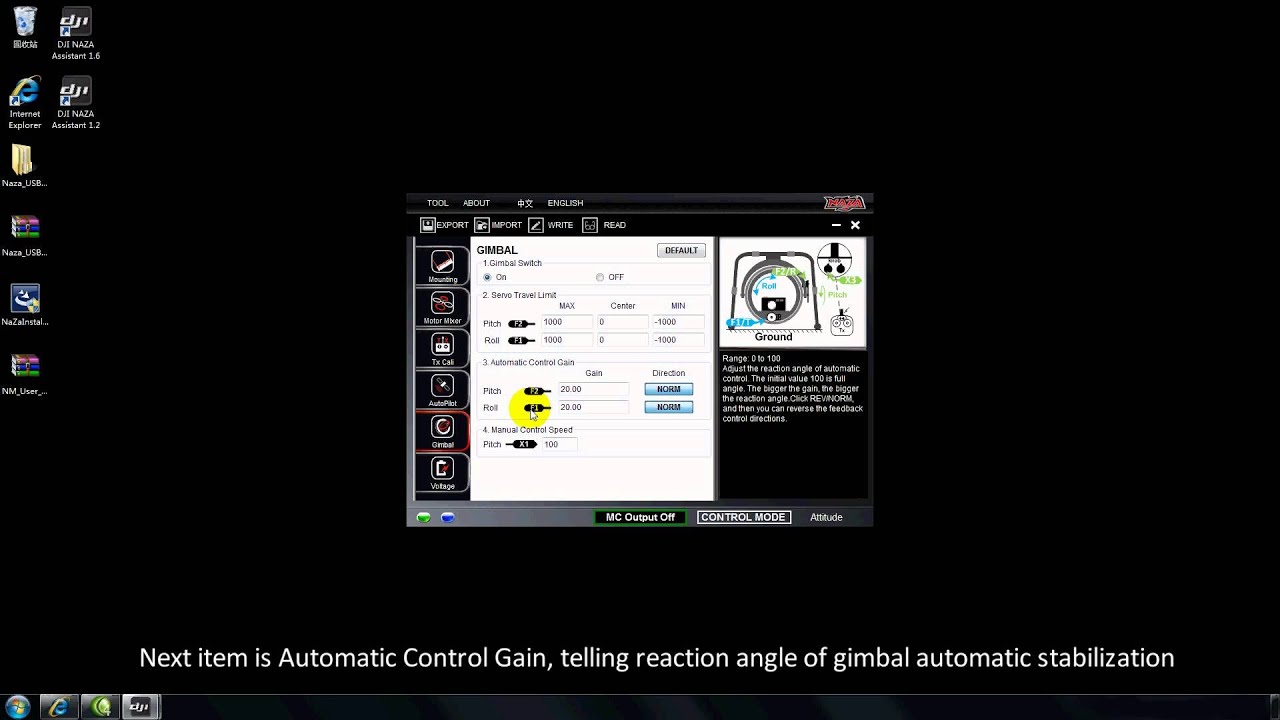 DJI Naza-M Assistant&mdash;Gimbal Tuning