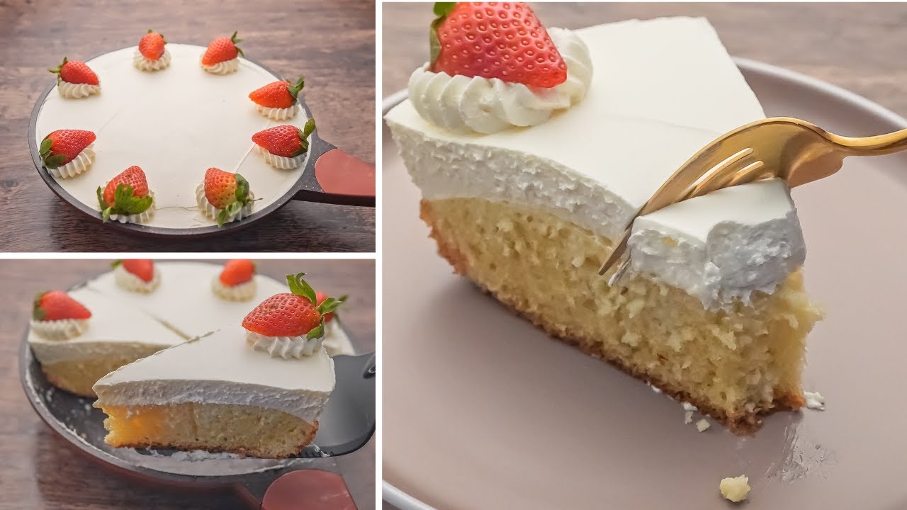 كيكه الفانيليا بالحليب في المقلاه كيكه كريميه طبقتين بتدوب ف البق طعمها رهييب بكمونات بسيطه