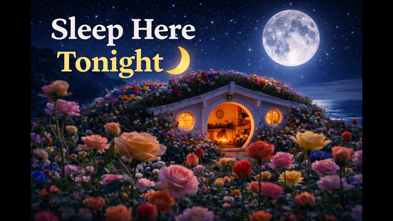 Sleep Under the Moon in a Flower House 🌙 Cozy Fireplace & Ocean Night Ambience