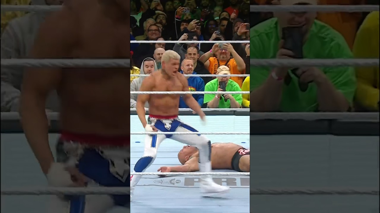 The Rock thought he had The People&rsquo;s Elbow but he ATE a Cody Cutter outta nowhere! 👏👏👏 #WrestleMania