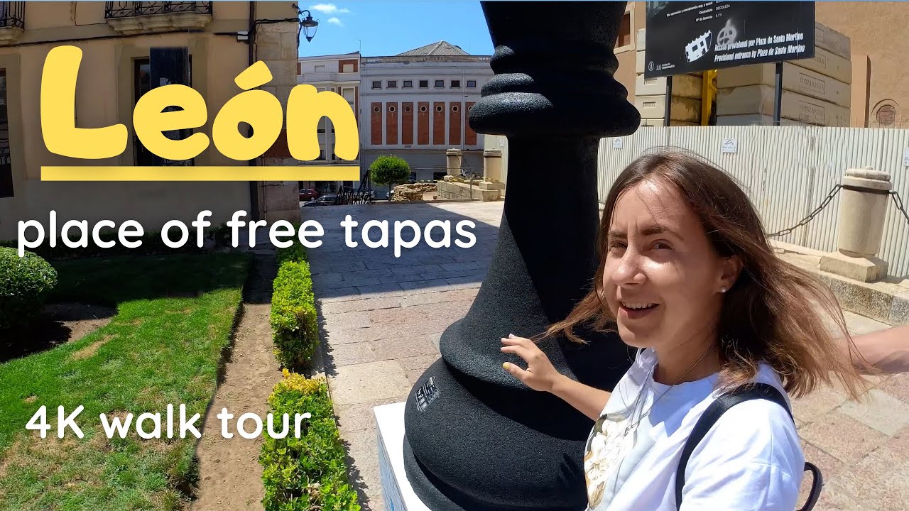 Place of free tapas - Leon, Spain. 4K Walk tour. Province Castilla y Leon