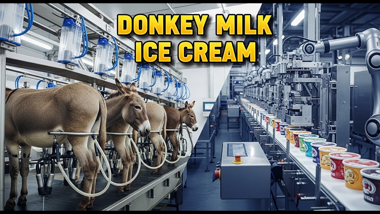 Donkey Milk Ice Cream Factory Process | From Milking to Industrial Production Documentary