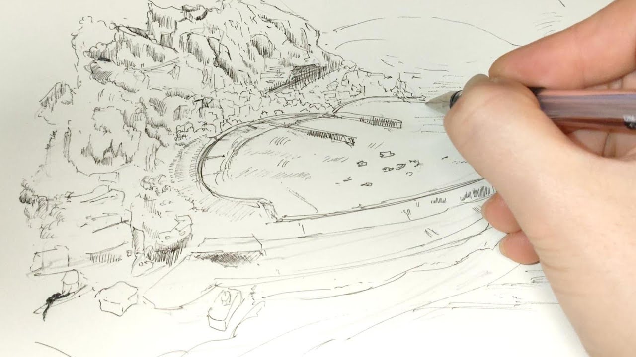 ペンで描く海岸線｜風景画