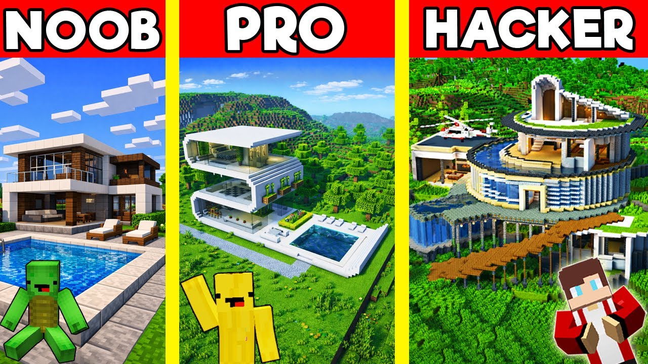 POOL HOUSE Build Battle In Minecraft - NOOB VS PRO CHALLENGE - Maizen Mizen Mazien Parody