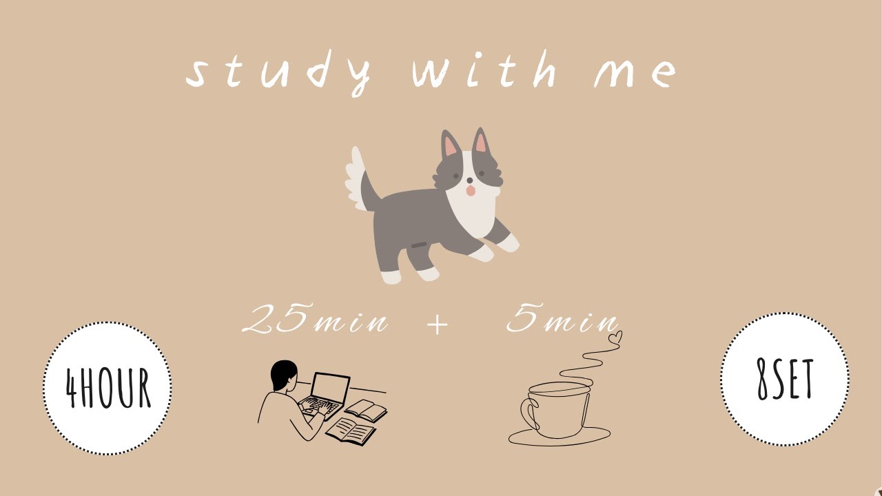 Lo-fi Pomodoro Timer 25/5 ×8set(4hour)｜with dog🐶 | focus with me｜作業用・勉強用BGM