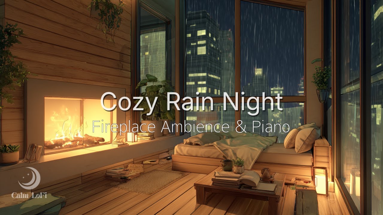 Rainy Fireplace Ambience 🌙 – Cozy Night Piano for Relax & Sleep　雨音と暖炉の夜アンビエンス🌙｜作業・睡眠用ピアノBGM