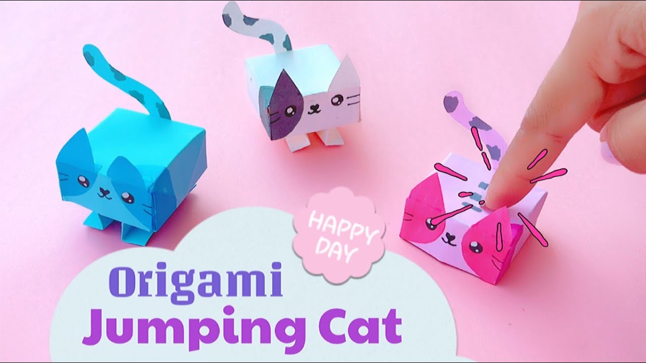 Origami Jumping Paper Cat | DIY Fidget Toys | How to make paper Cat Box... 🐈