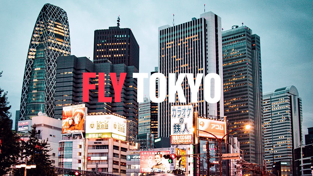 Flying over Shinjuku City in Tokyo