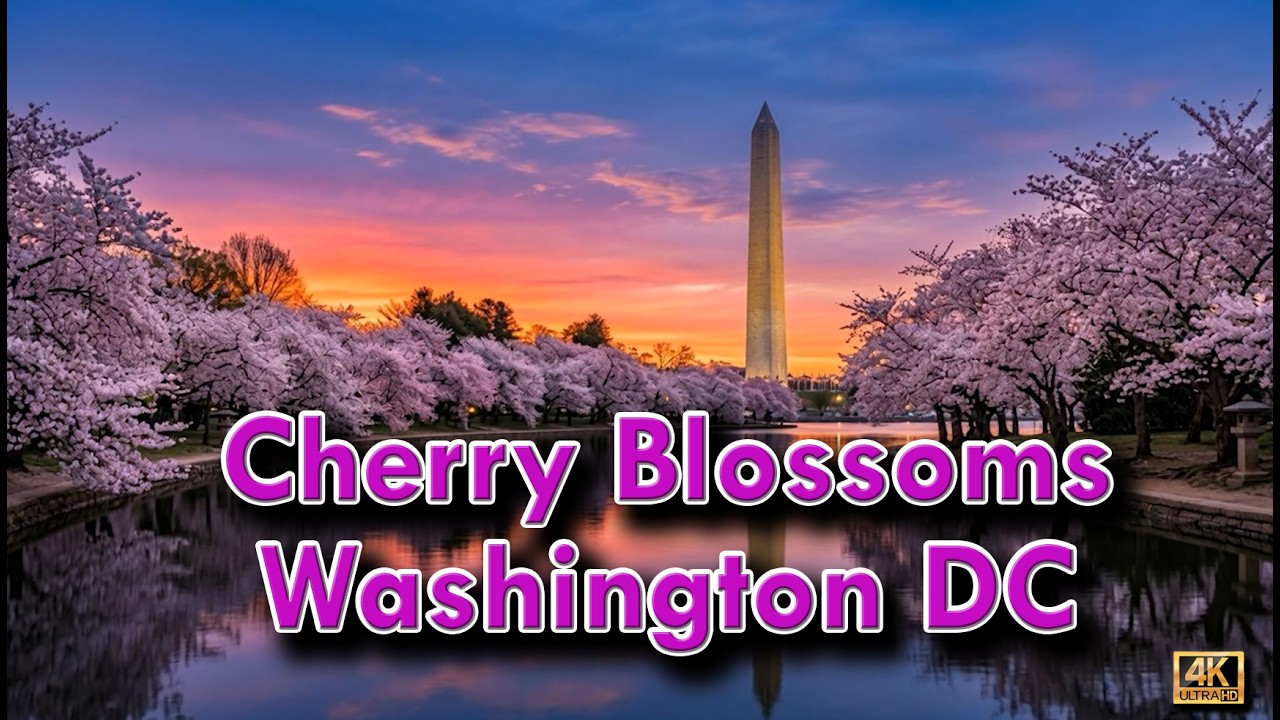 Cherry Blossoms in Washington DC 🌸 at Twilight with Natural Sounds | Reflections of America