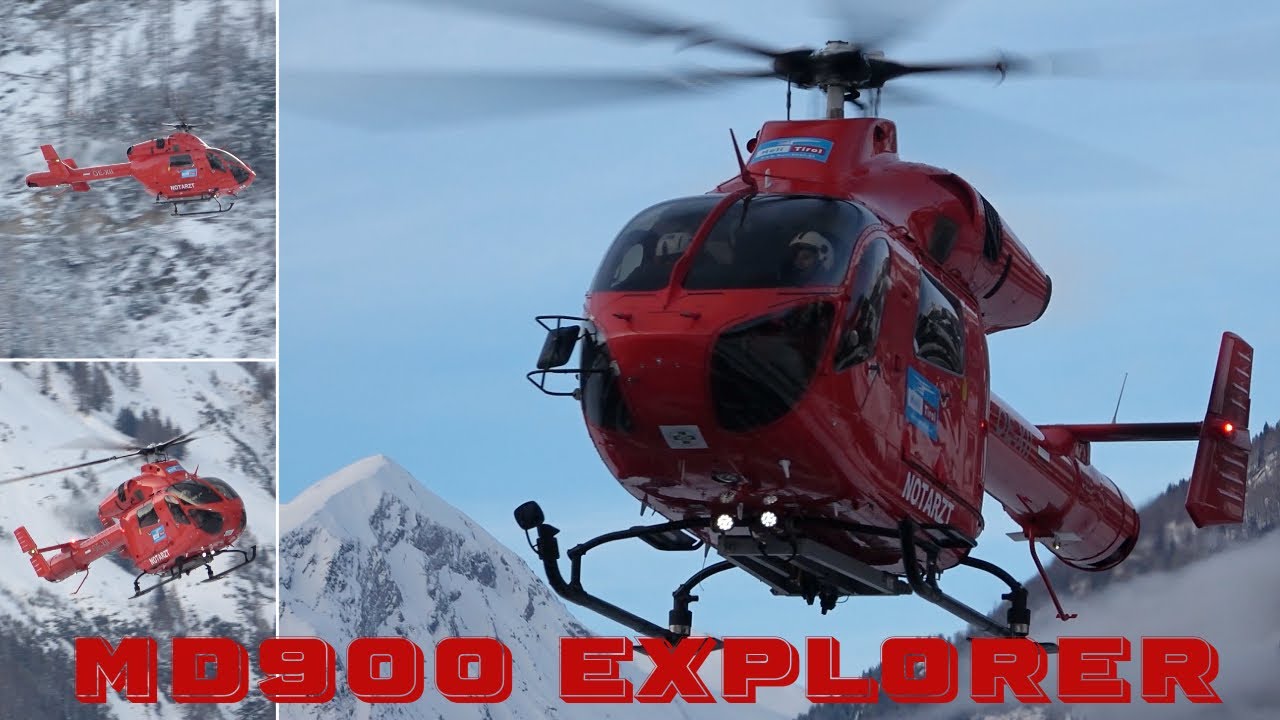 MD900 Explorer rescue helicopter landing at Matrei in Osttirol Heli Austria GmbH OE-XII