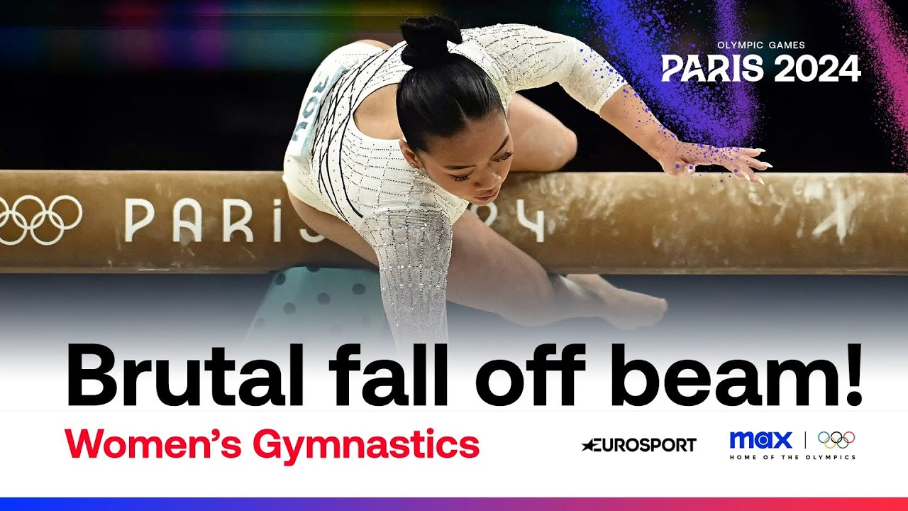 OUCH! 🤕 - Sunisa Lee suffers tough fall during women's balance beam final! | #Paris2024 #Olympics