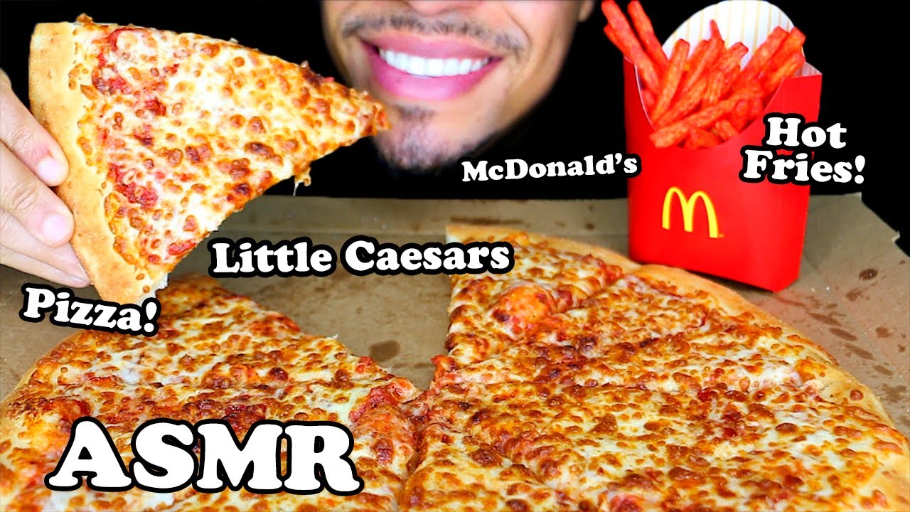 ASMR Little Caesars Cheese Pizza McDonald's Red Hot Fries Mukbang بيتزا Jerry Eating Show 먹방