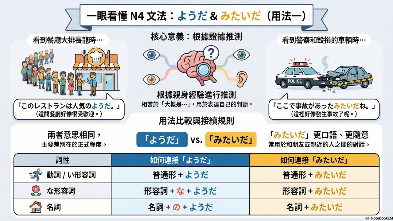 podcast專區 JLPT N4日語語法：推測用法「ようだ」與「みたいだ」