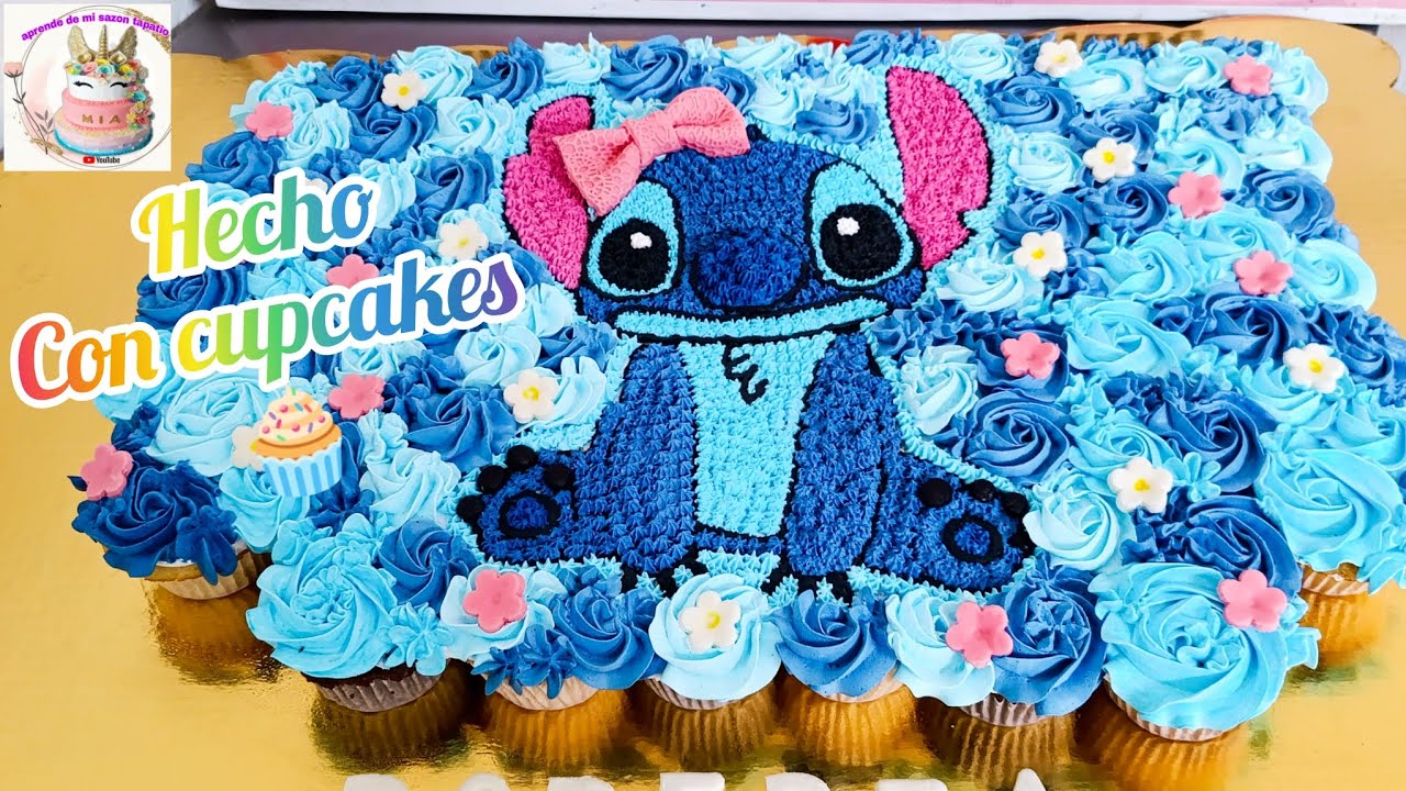 Pastel de cupcakes de Stitch 🩵 como hacer un pastel de cupcakes | Stitch cupcakes #cakes #pastel