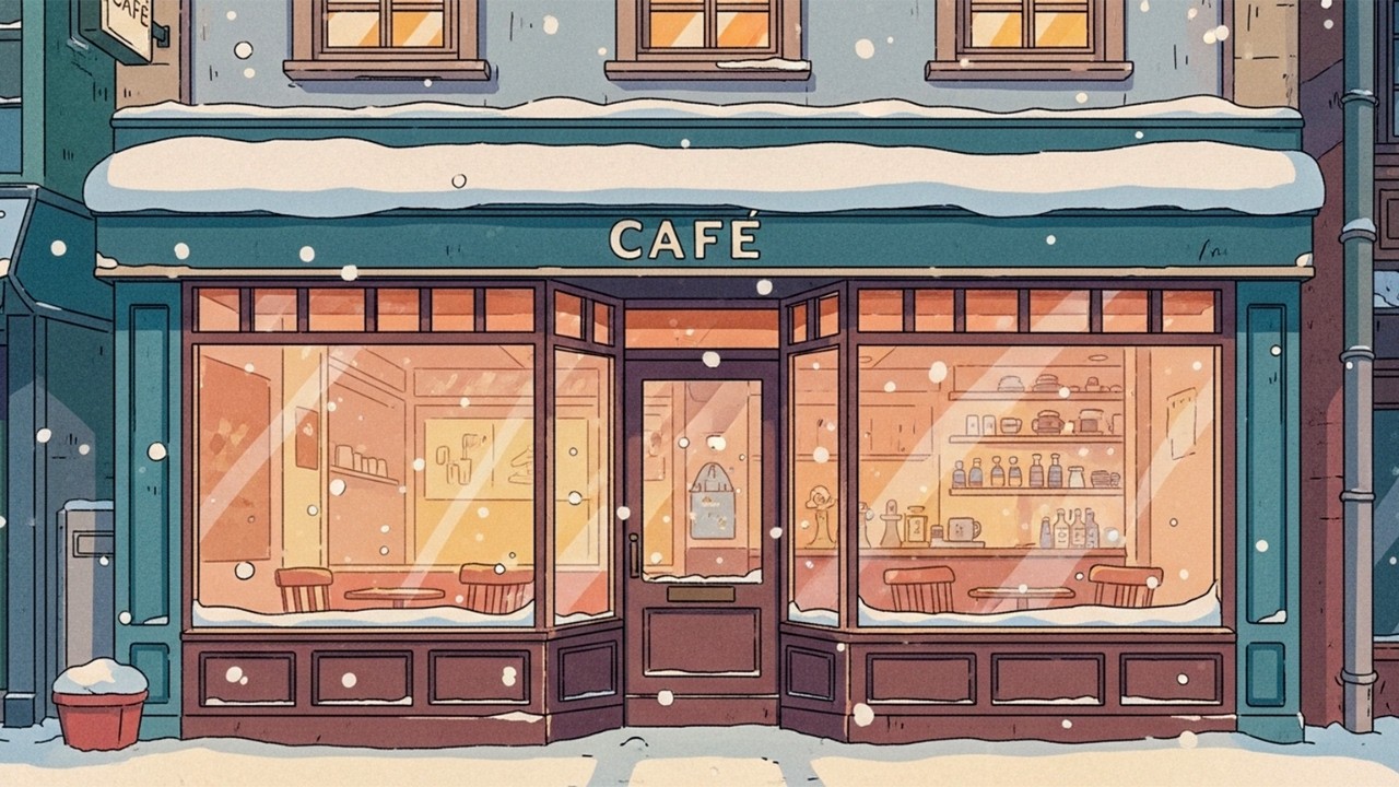 Snowy Coffee Shop Lofi ❄️ Peaceful Winter Street Ambience | Chill Beats to Study & Relax