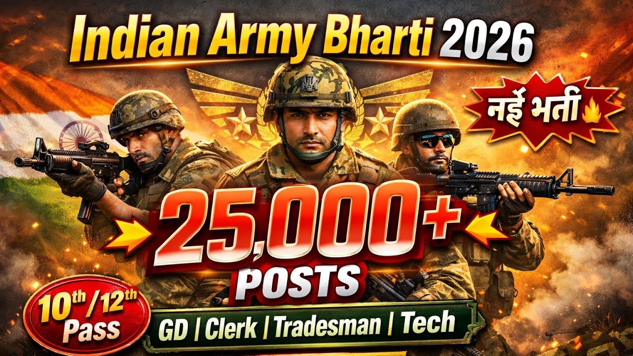Indian Army Bharti 2026 🔥 25,000+ Posts | GD Clerk Tradesman Tech New Vacancy
