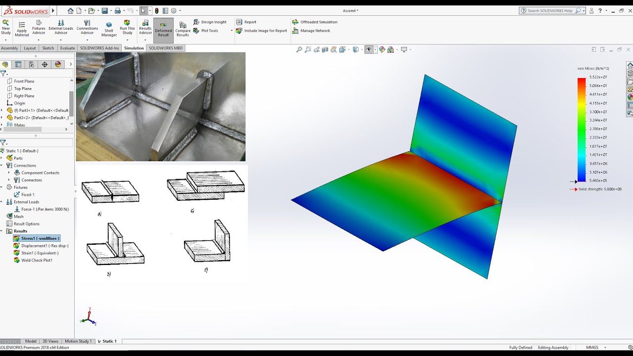 SOLIDWORK 2018. SIMUALTION #7.Weld check simulation Weld Simulation in Solidworks