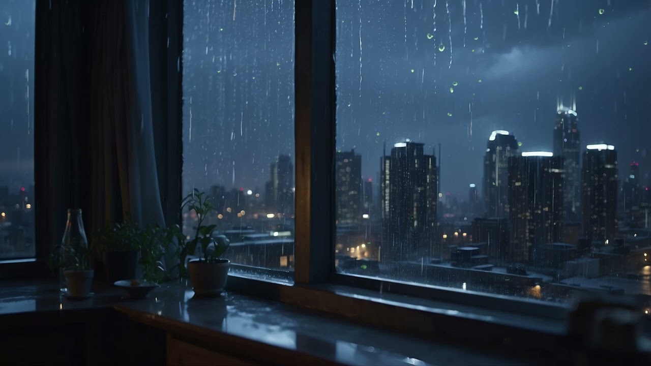 Rainy Night City View from a Quiet Room  Deep Rain Sounds for Sleep & Relaxation