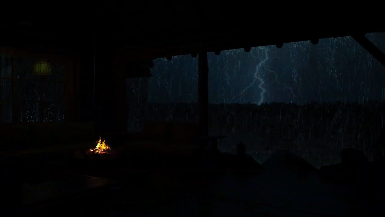 🌲⚡Magical Forest Haven: Light Rain, Gentle Thunder & Cozy Firelight for Tranquil Relaxation 🔥🌙