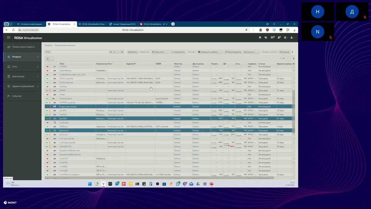 ROSA Virtualization практическое применение