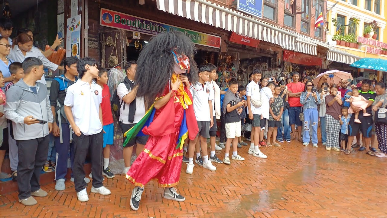 #stupa  Praying And Worshiping Before Dancing Lakhey. Kushal lama.