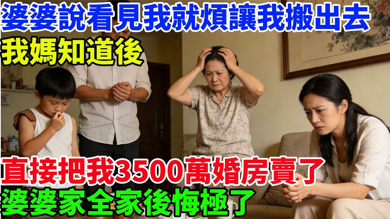 飯桌上婆婆説心情不好，看見我就煩讓我搬出去，老公也在一旁附和，我媽知道後，直接把我3500萬婚房賣了，婆婆家全家後悔極了#故事頻道#情感故事#家庭故事#婆媳