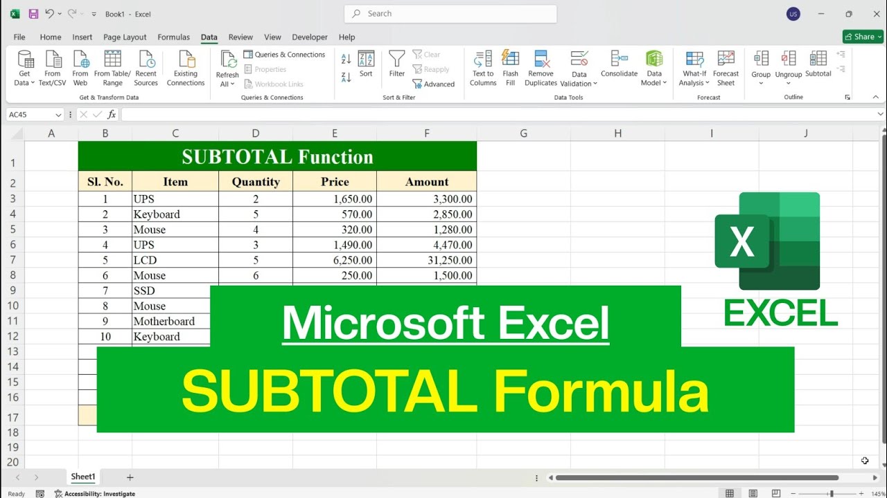 How to use SUBTOTAL Formula in Microsoft Excel | SUBTOTAL Function in Excel