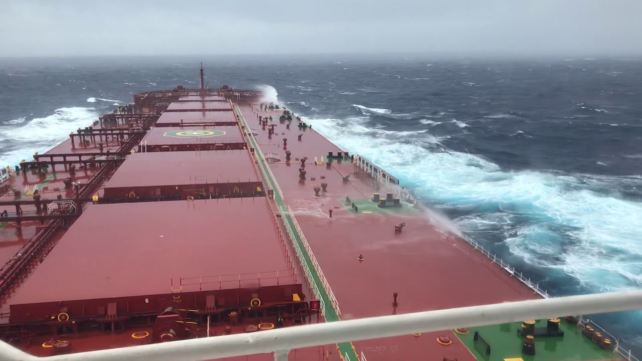 Worlds biggest bulk carrier in rough weather.