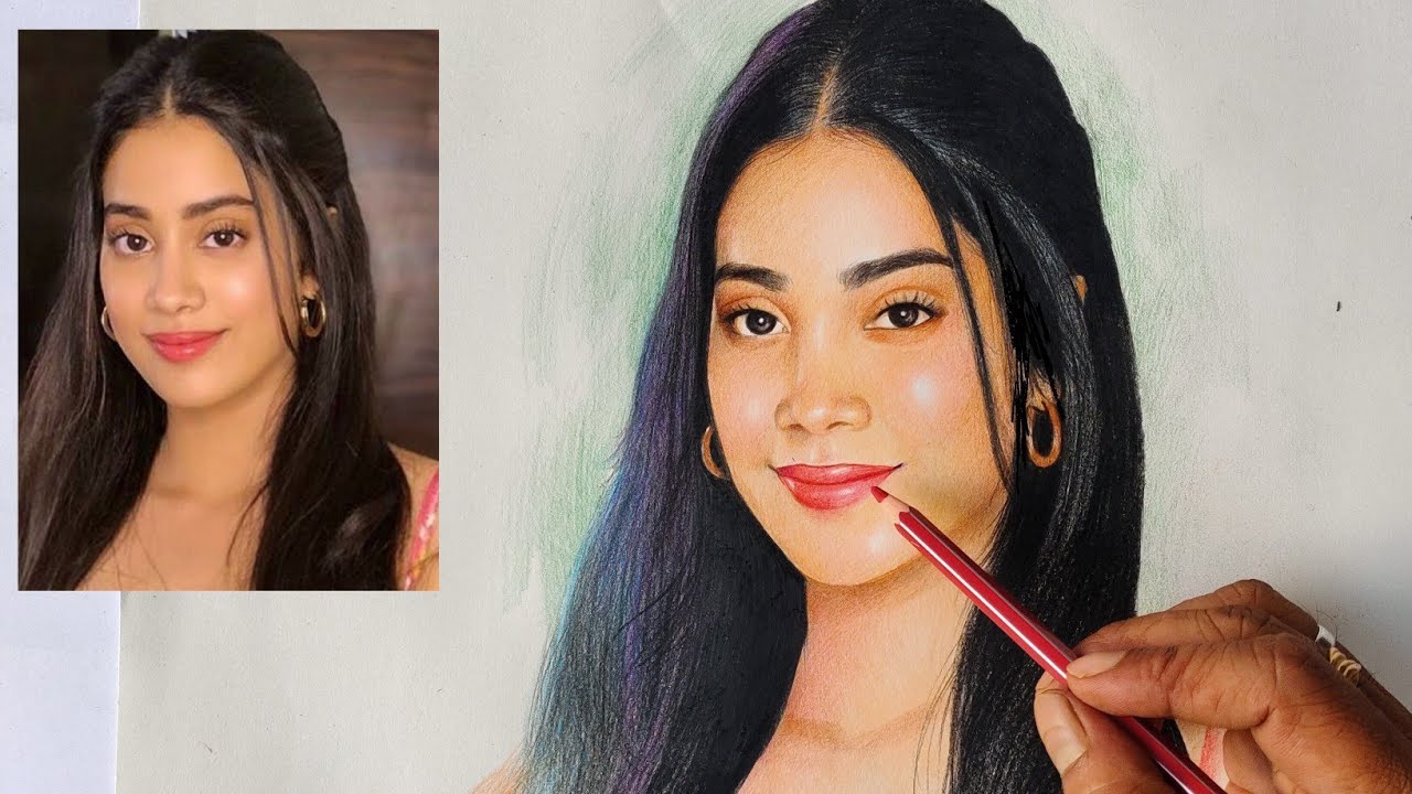Janhvi Kapoor Color Pencil Drawing | Valimai Movie Producer | How To Draw | Live Art Chennai