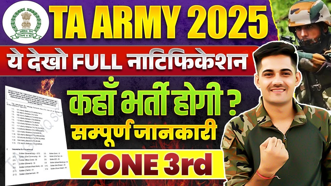Army TA Bharti 2025 | Army TA Zone 3 Official Notification 2025 | Army TA Documents List 2025