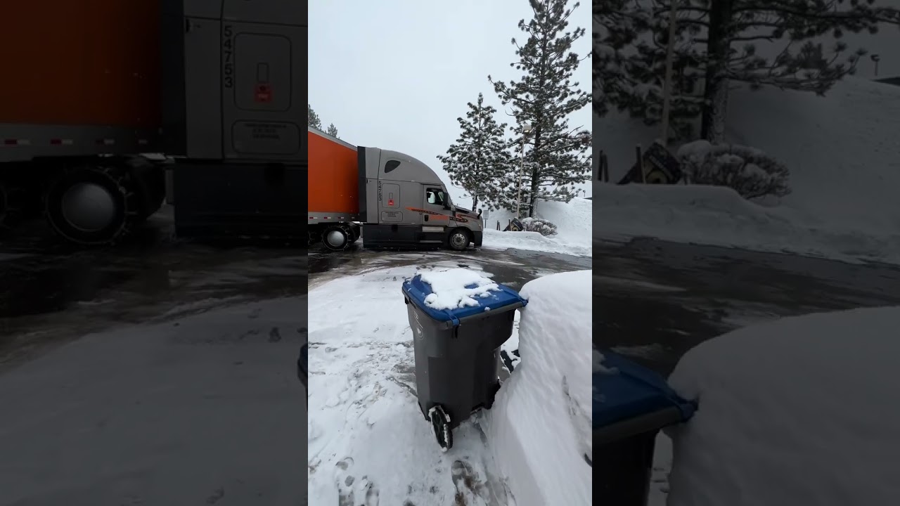 Tight turn in snow with semi