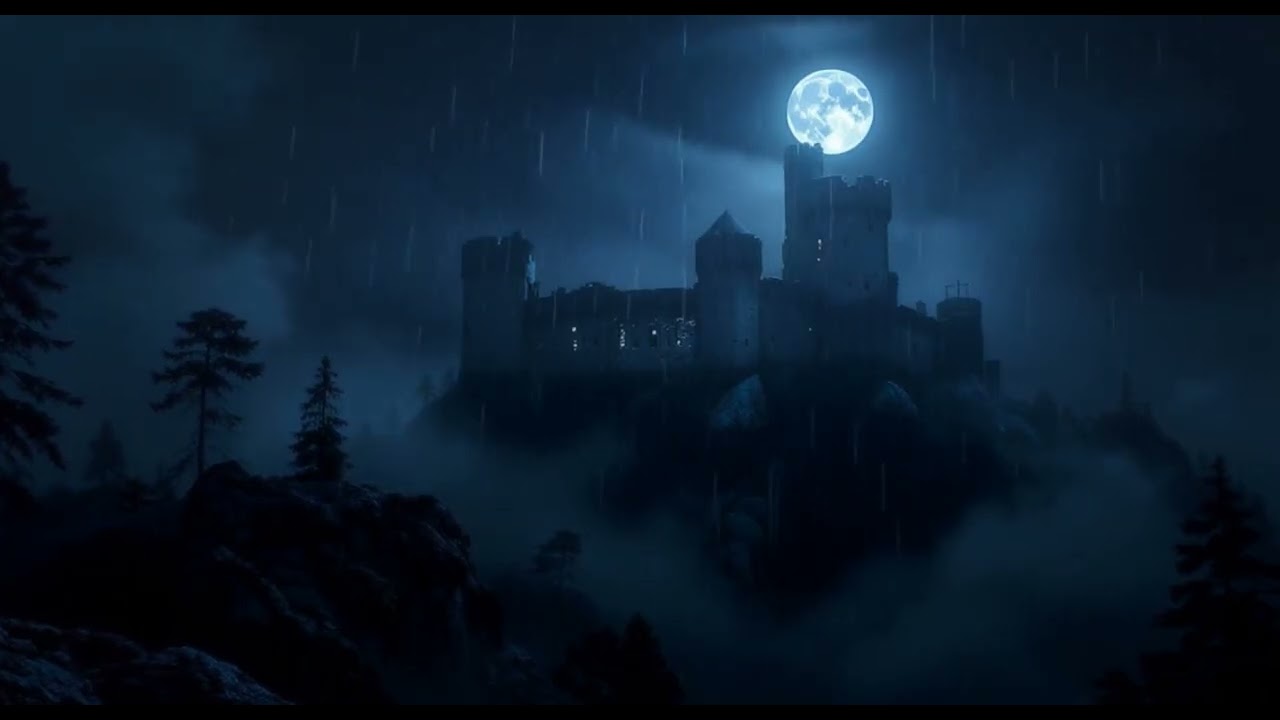 Castle at night ambience with real recorded rain and wind sounds