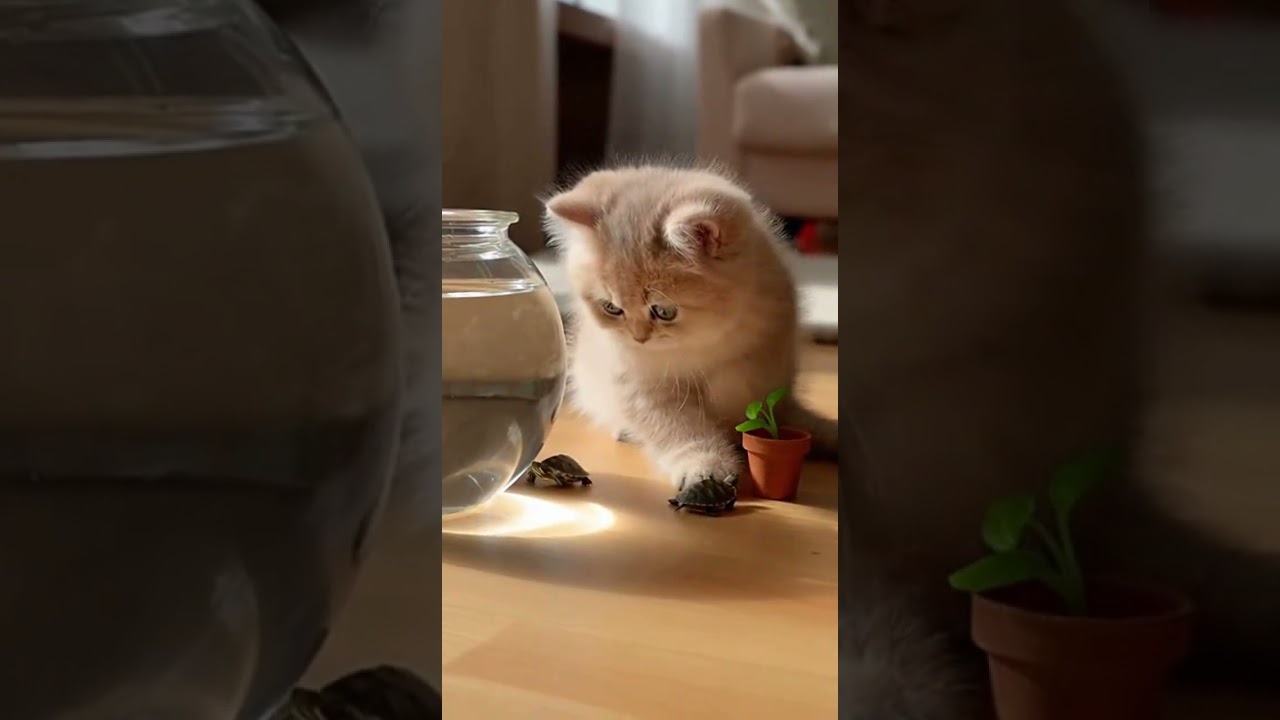 cute cat and turtle unexpected friendship moments 
