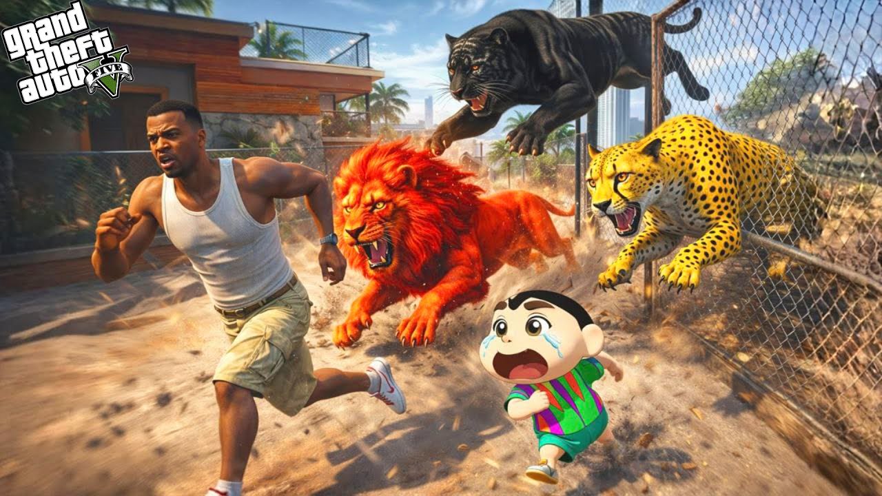 Franklin & Shinchan Escape Hungry Red Tigers in Los Santos! 😱🐯 In GTA 5 In Telugu