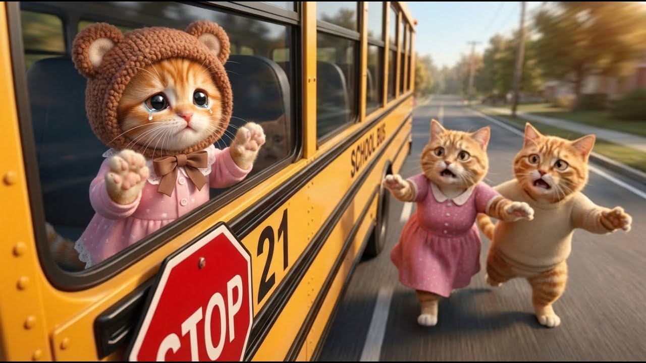 Ginger Kitten Got on the WRONG School Bus… What Happened Next Shocked Mama Cat and Papa Cat 💔 😭