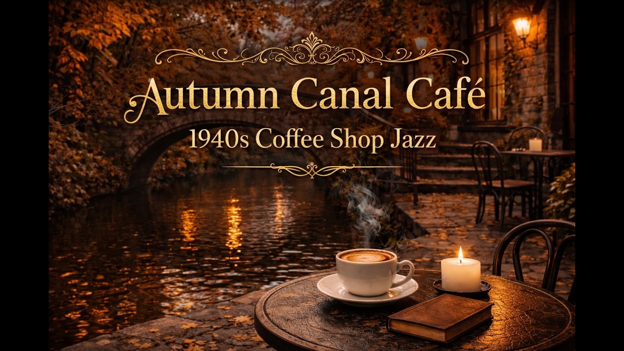 Vintage Autumn Canal Café 🎺 | 1940s Coffee Shop Jazz by the Lantern-Lit Bridge | Relaxing Jazz