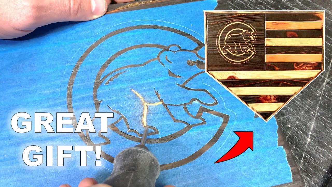 Wooden Home Plate Cubs Flag